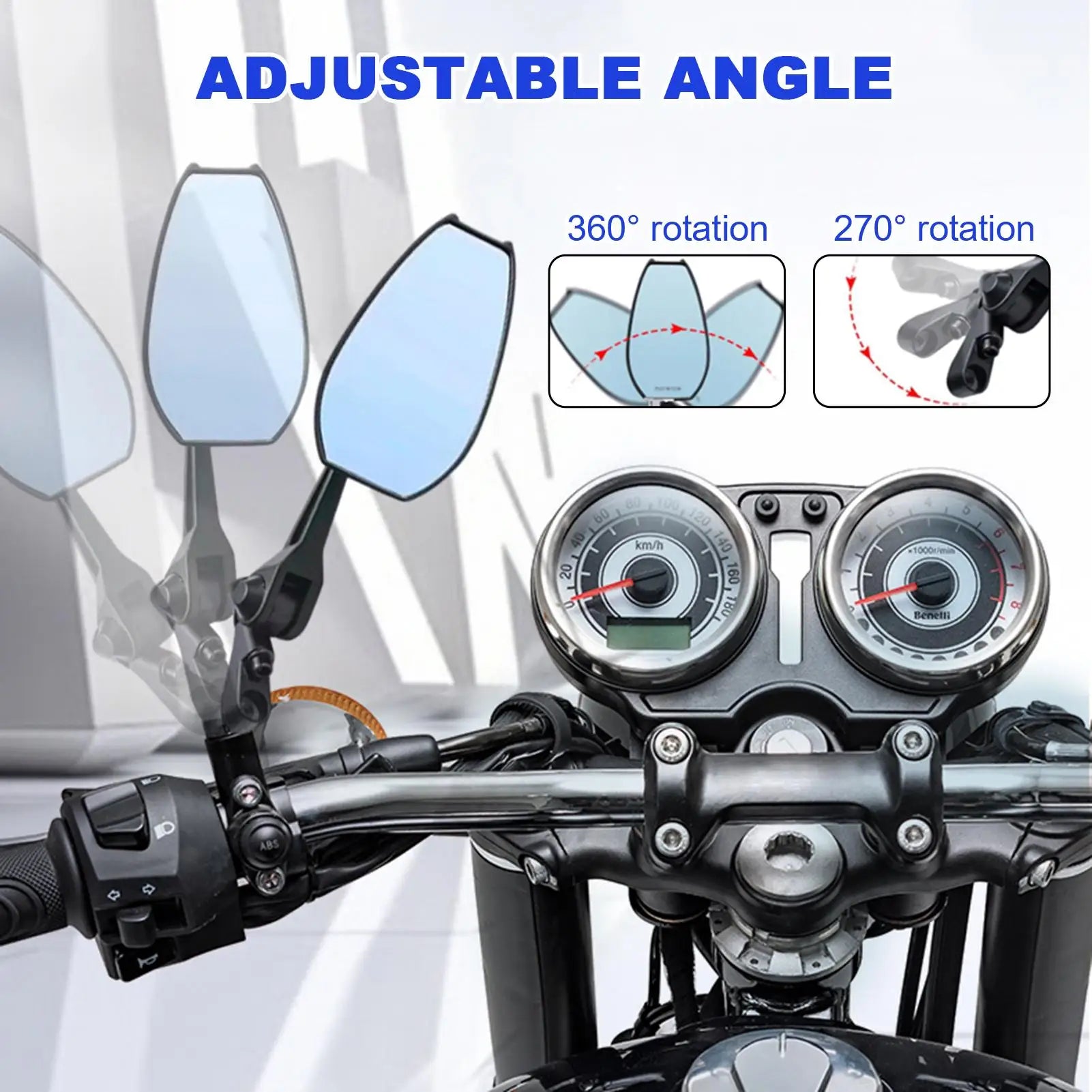 1 Pair Universal Adjustable Motorcycle Rear View Mirror for Scooter ATV Motorcycle Accessories Side Mirror blue anti-glare Glass
