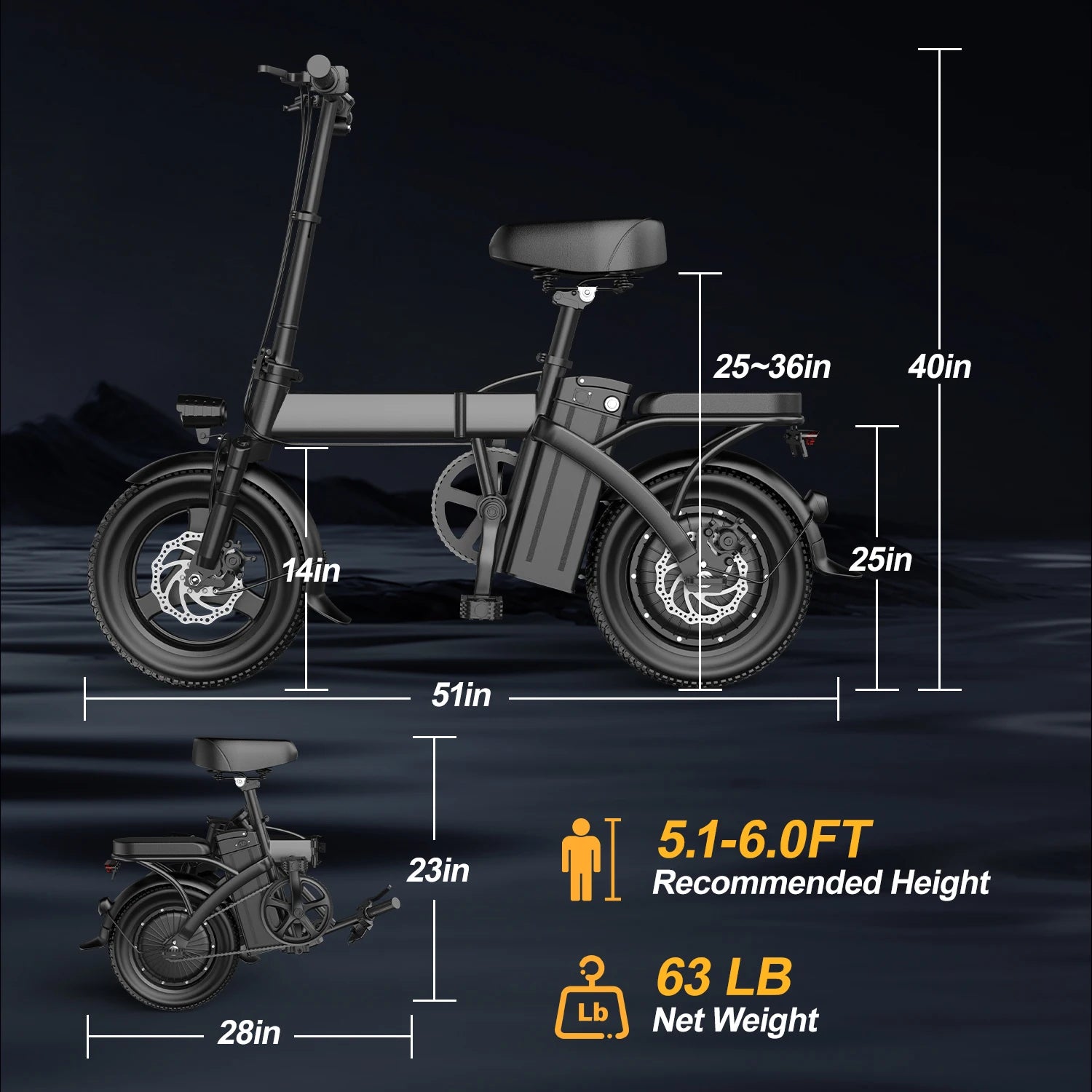14 Inch Tyre Folding Mini Electric Motorcycles Bike 500W Motor 19 MPH 30 Mile Trip Commuter Electric Motorcycles Bike For Adults