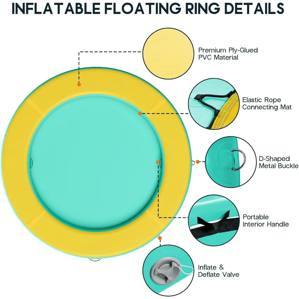 8FT Inflatable Water Hammock Round Floating Rafts for Adults Float Ring with Water Mat for Family - PCWLDASHRES