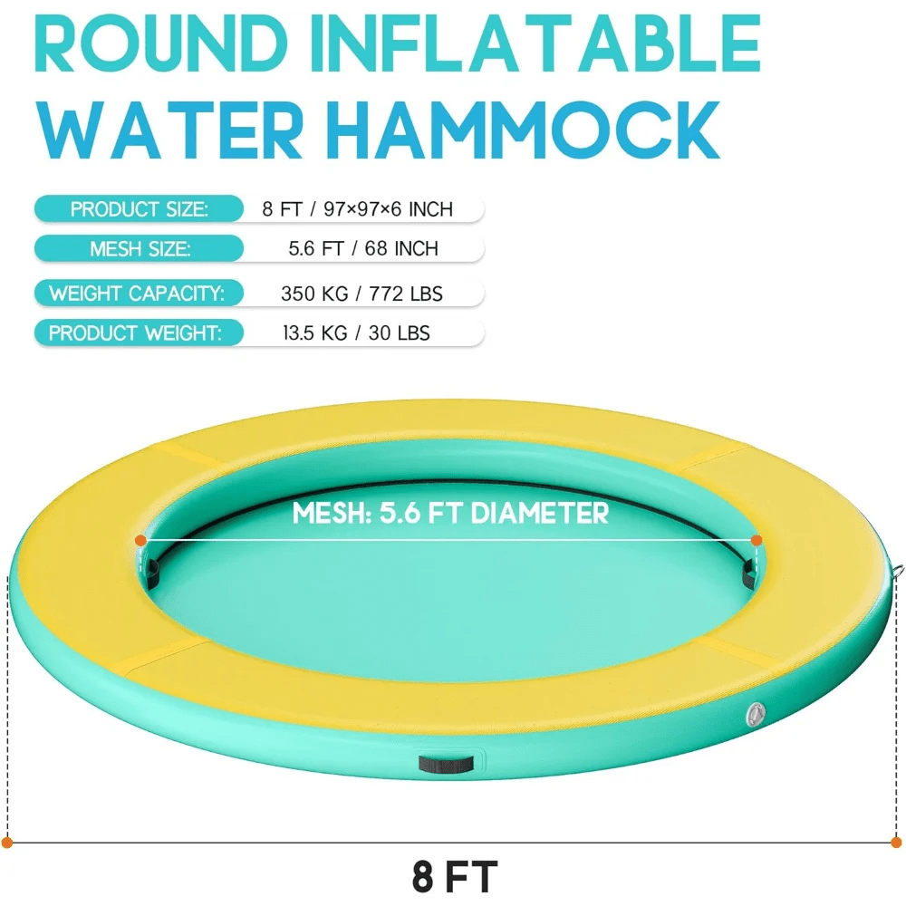 8FT Inflatable Water Hammock Round Floating Rafts for Adults Float Ring with Water Mat for Family - PCWLDASHRES