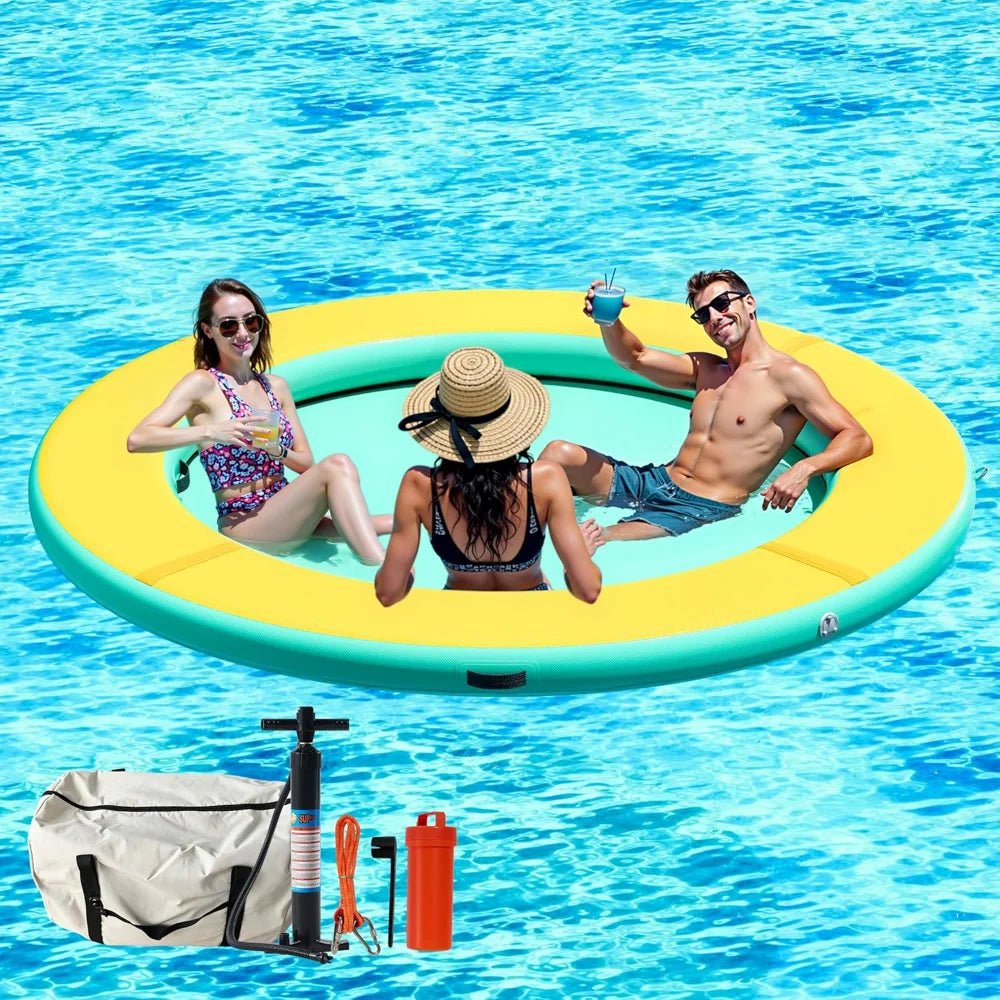 8FT Inflatable Water Hammock Round Floating Rafts for Adults Float Ring with Water Mat for Family - PCWLDASHRES