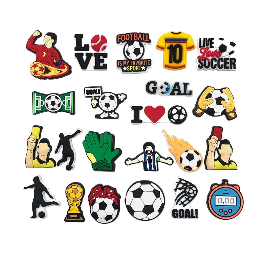 18pcs Or 22pcs Football Series Shoe Charms for Clogs Bubble Slides Sandals PVC Shoe Decorations Accessories
