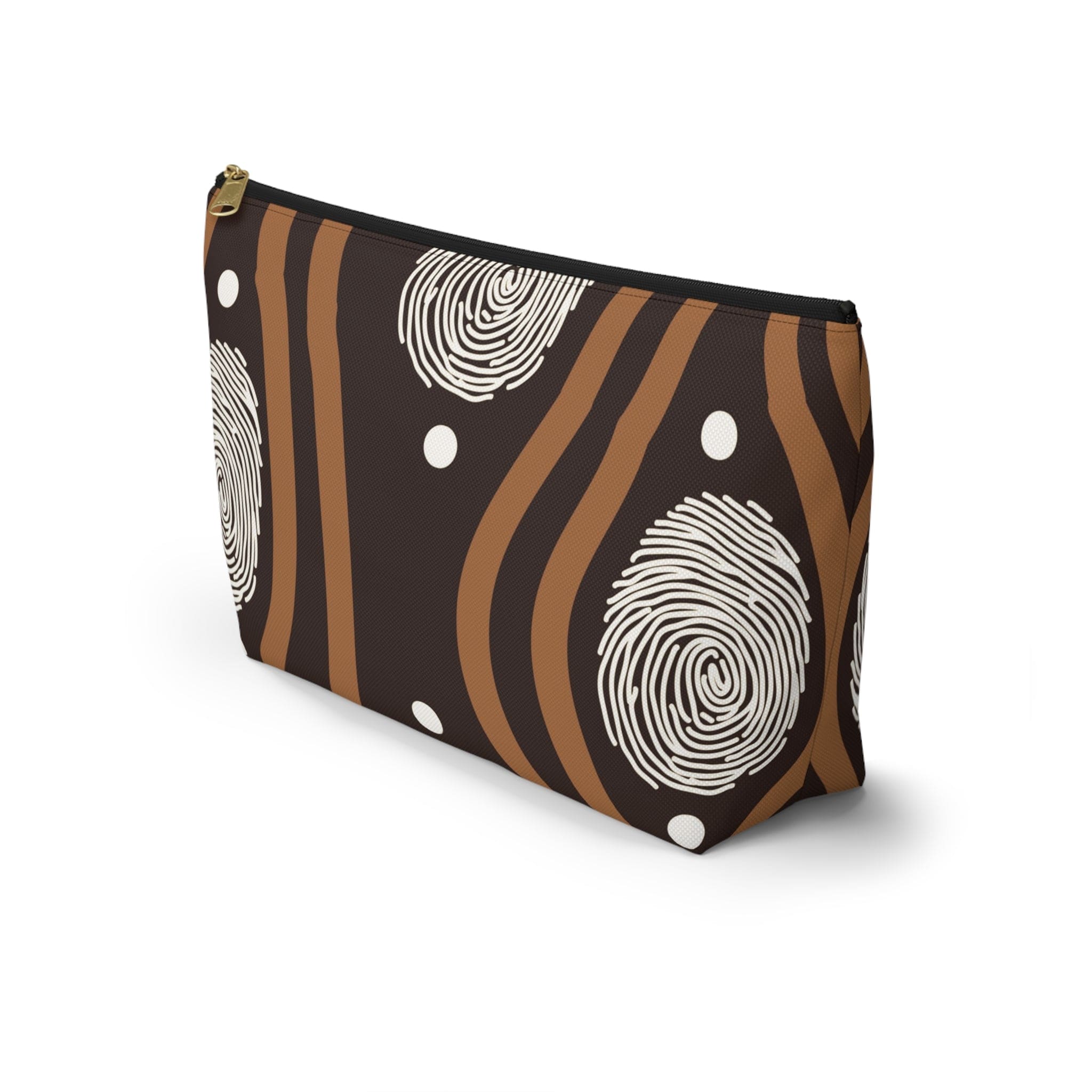 Accessory Zip Pouch Bag - Brown White Geometric Lines - PCWLDASHRES