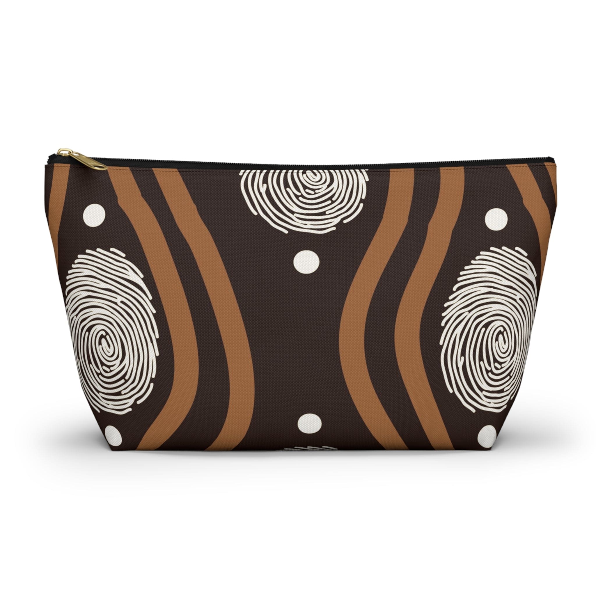Accessory Zip Pouch Bag - Brown White Geometric Lines - PCWLDASHRES