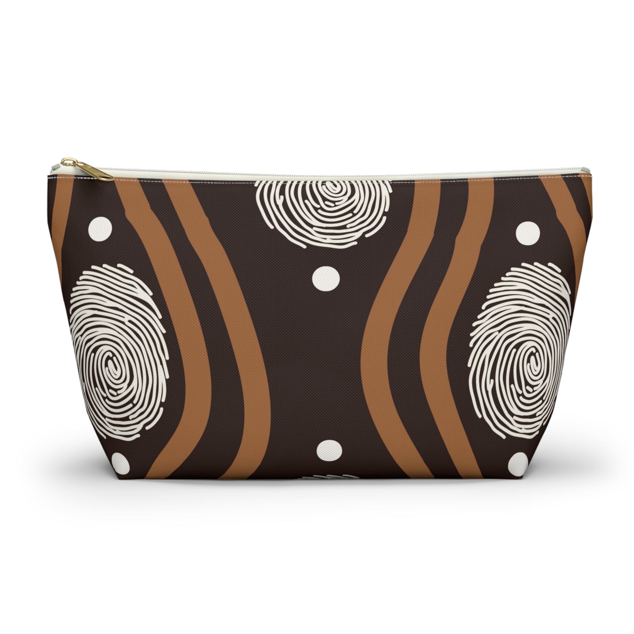 Accessory Zip Pouch Bag - Brown White Geometric Lines - PCWLDASHRES