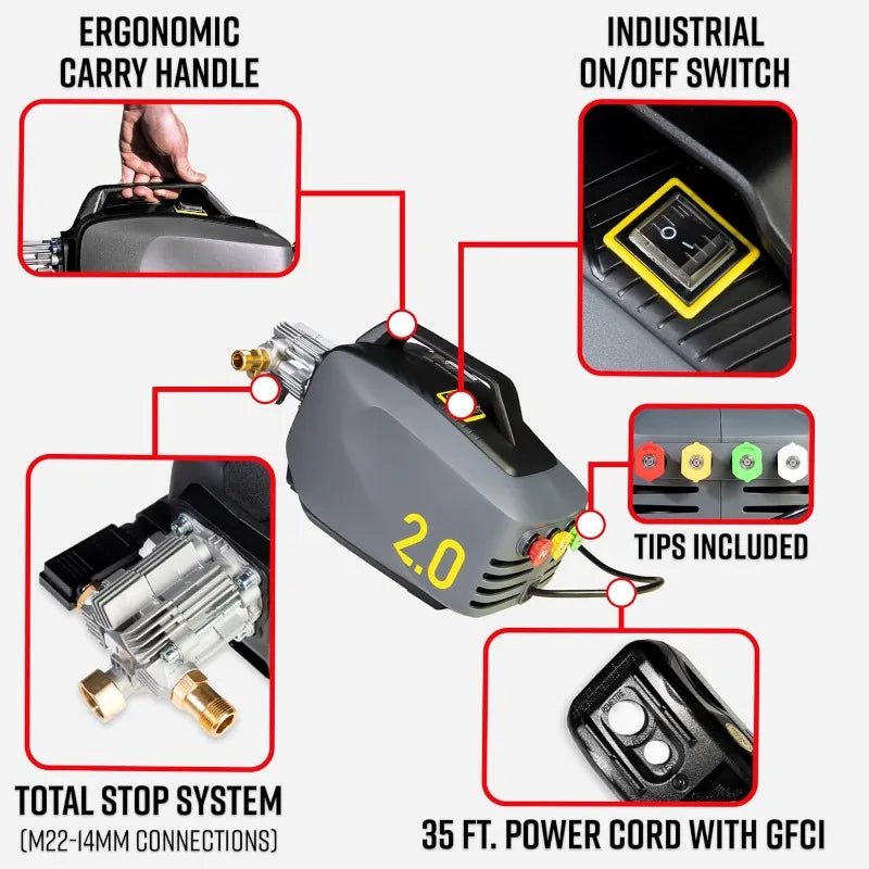 Active Pressure Washer 2.0 & Mega Foam Car Soap (5 Item) Powerful, Lightweight, Portable Electric Pressure Washer Sprayer - PCWLDASHRES
