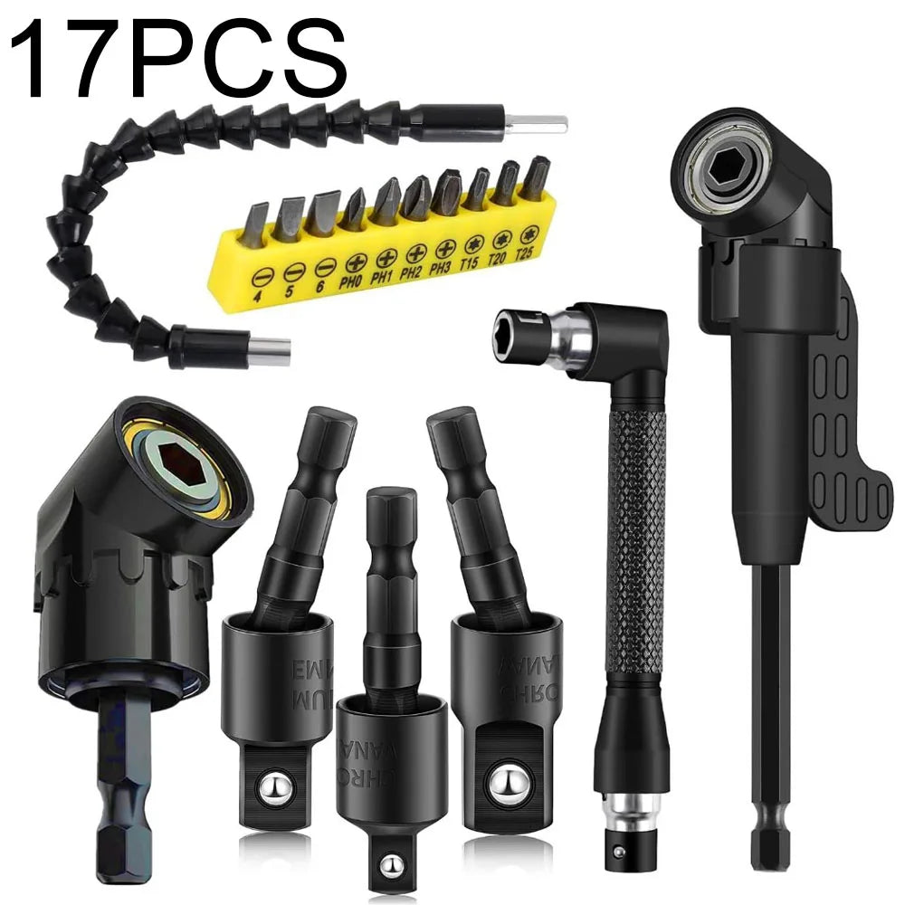 31 Flexible Drill Bit Extension Rotatable Socket Adapter Hex Shank 105° Right Angle Drill Attachment Screwdriver 90° Angled Bits