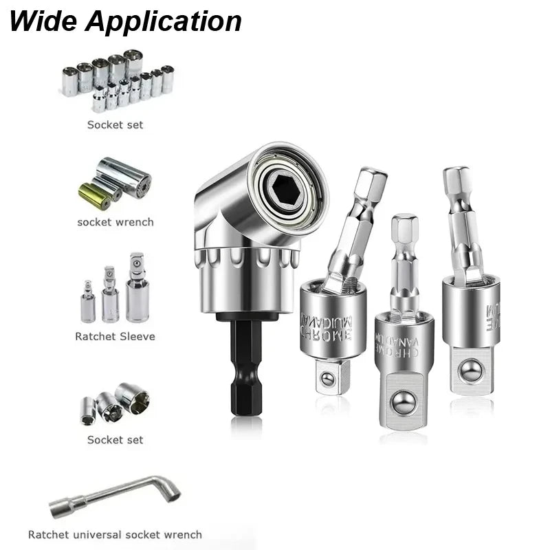 Angle Drill Chuck 105 Degree Attachment Hex Socket Adapter Extension Set Power Tool Driver Rotatable Screwdriver Bit Holder Nut - PCWLDASHRES