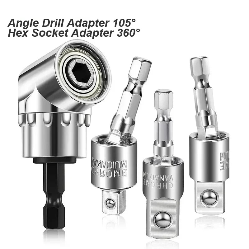 Angle Drill Chuck 105 Degree Attachment Hex Socket Adapter Extension Set Power Tool Driver Rotatable Screwdriver Bit Holder Nut - PCWLDASHRES