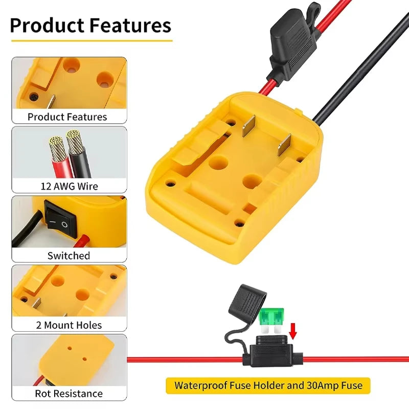 Power Wheels Adapter for Dewalt 18V/20V Battery Adapter Power Wheels Battery Converter Kit with Fuse & Switch for DIY Rc Toys