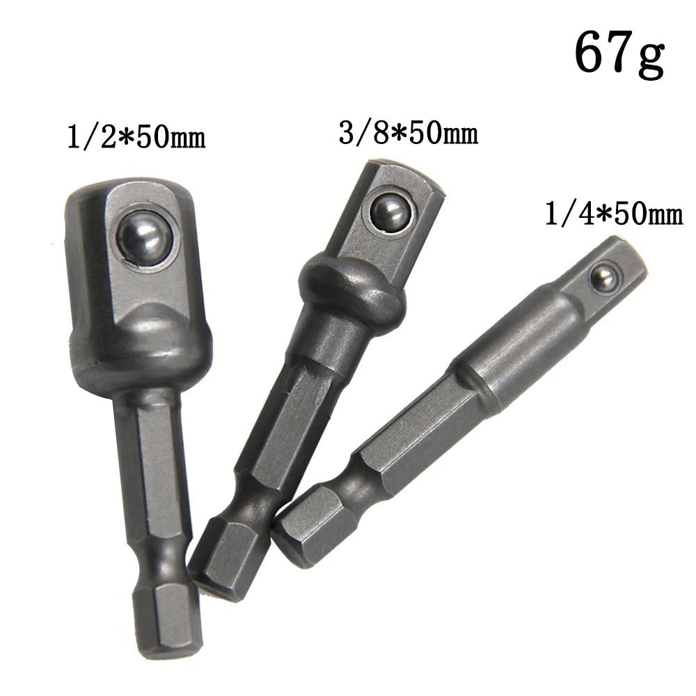 3PC natural hexagonal handle extension rod 50mm adapter 1/2 screwdriver 3/8 square head 1/4 socket power tool accessories