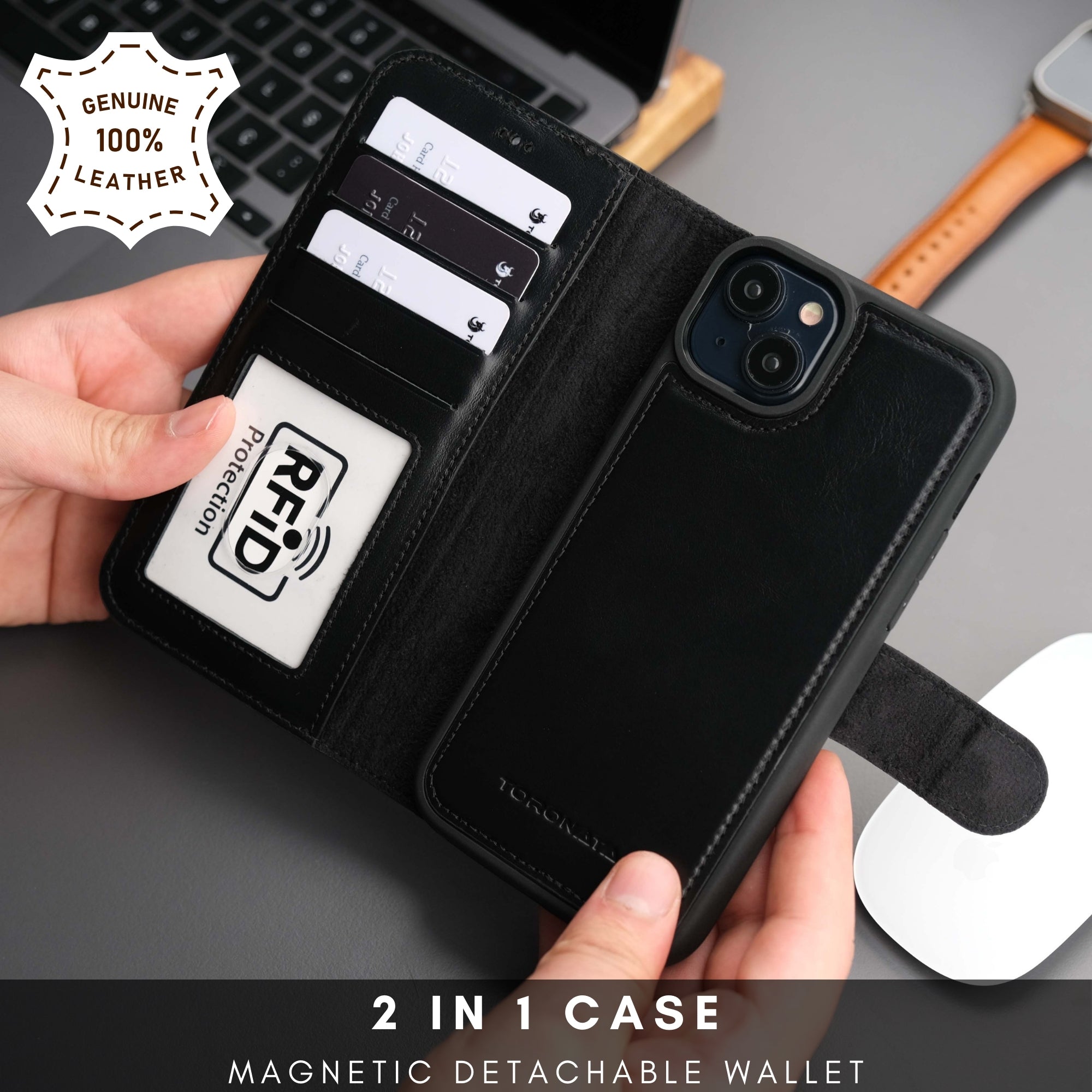 Casper Leather iPhone 15 Plus Wallet Case | Detachable MagSafe Compatible RFID Protection - PCWLDASHRES