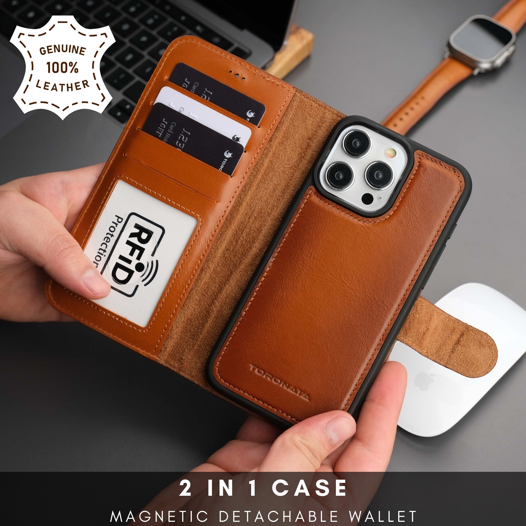 Casper Leather iPhone 15 Pro Wallet Case | Detachable MagSafe Compatible RFID Protection - PCWLDASHRES