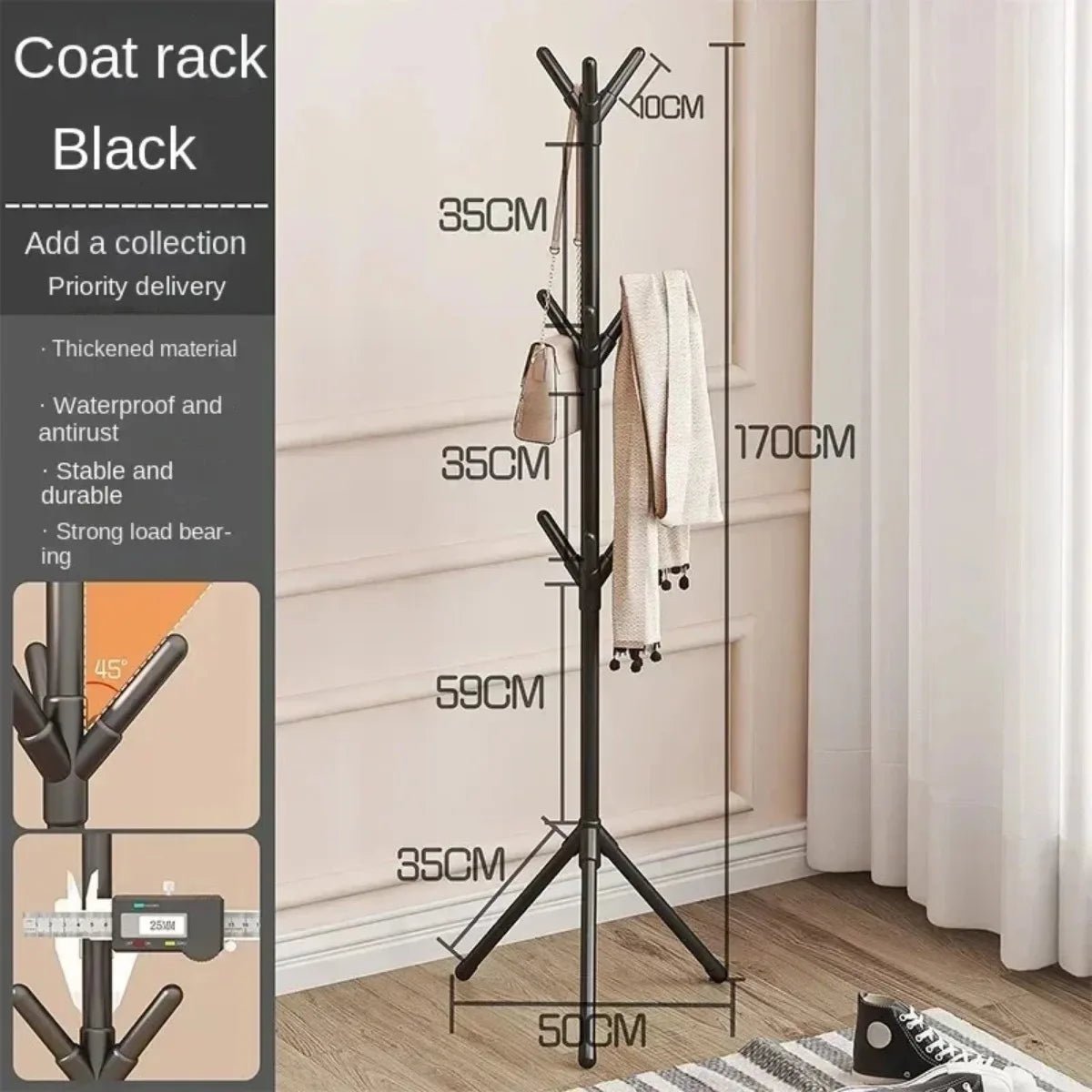 Clothes and Hats Rack Floor To Floor Bedroom Coat Hook Bedroom Vertical Tree Branch Shape Holder Hat Scarf Handbag Storage Hange - PCWLDASHRES