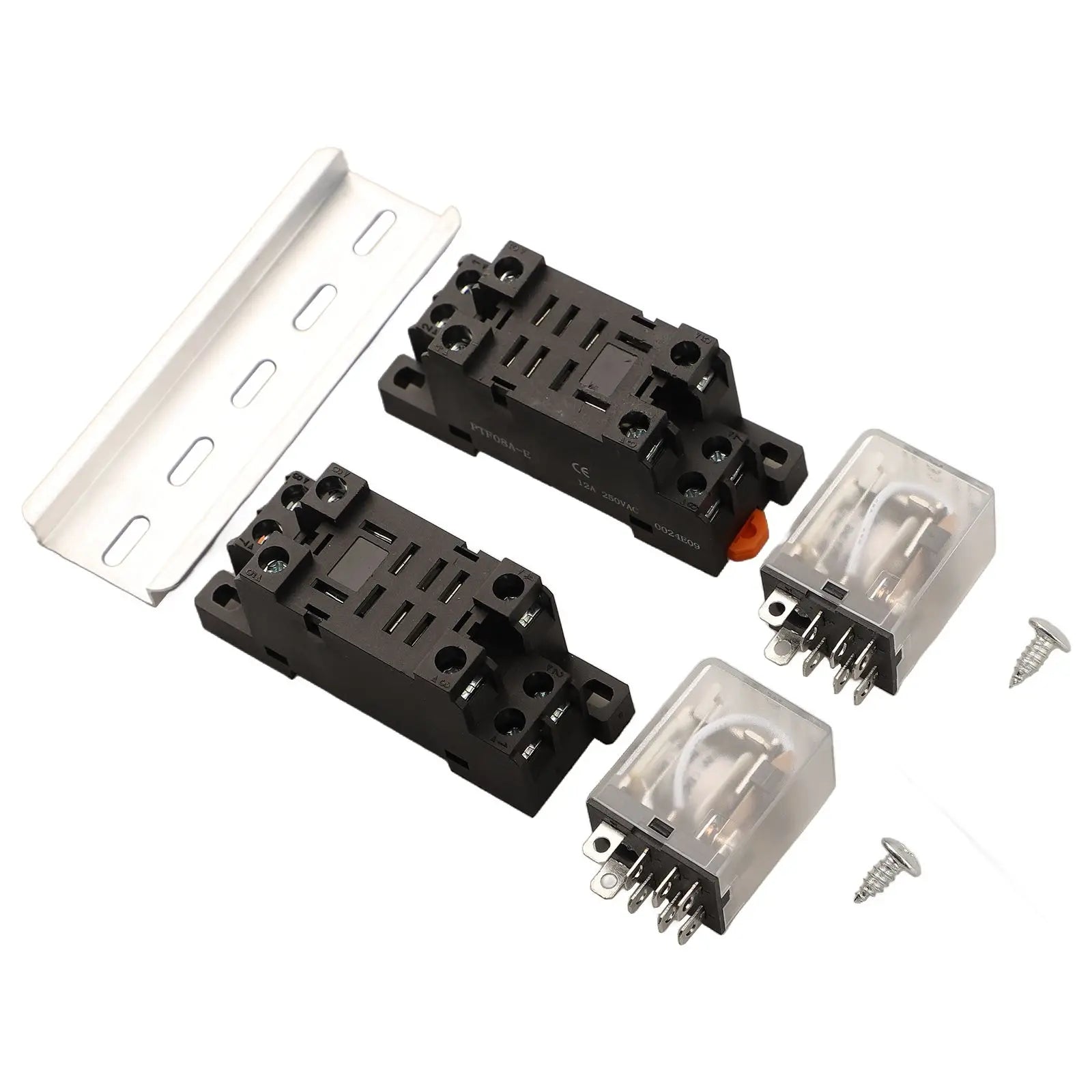 Coil Power Relay Two 8 Pin Electromagnetic Relays with Base and DIN Rail DPDT Configuration for Switching Options - PCWLDASHRES