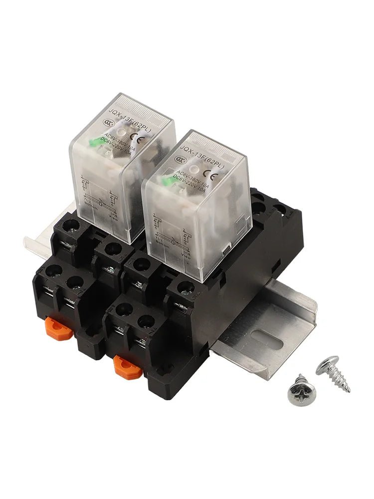 Coil Power Relay Two 8 Pin Electromagnetic Relays with Base and DIN Rail DPDT Configuration for Switching Options - PCWLDASHRES