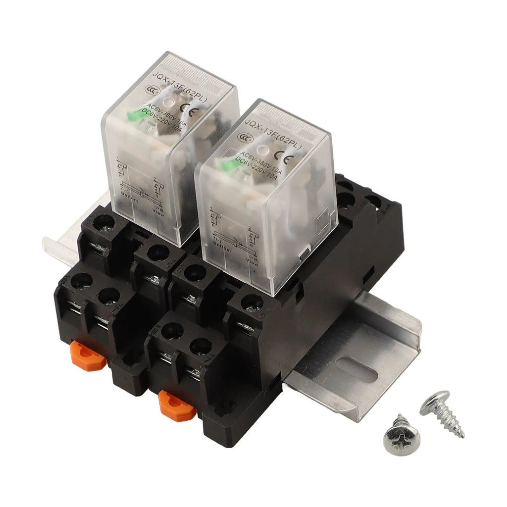 Coil Power Relay Two 8 Pin Electromagnetic Relays with Base and DIN Rail DPDT Configuration for Switching Options - PCWLDASHRES