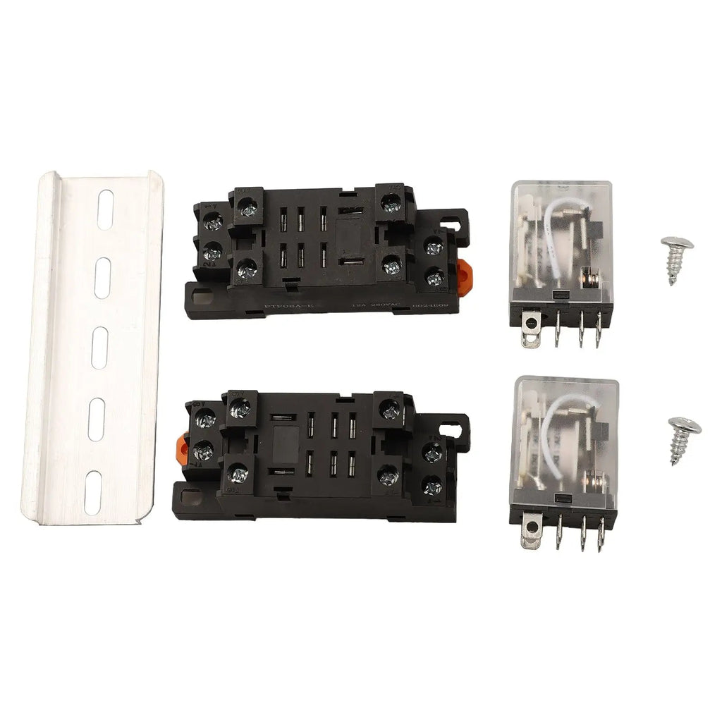 Coil Power Relay Two 8 Pin Electromagnetic Relays with Base and DIN Rail DPDT Configuration for Switching Options - PCWLDASHRES