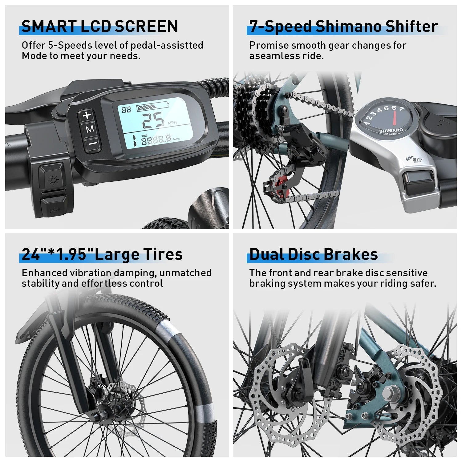 Commuter Electric Mountain Bike Electric Bicycles for Adults with 30 - Mile Range, 19 MPH, 500W Brushless Motor, 26" 24" Tires - PCWLDASHRES