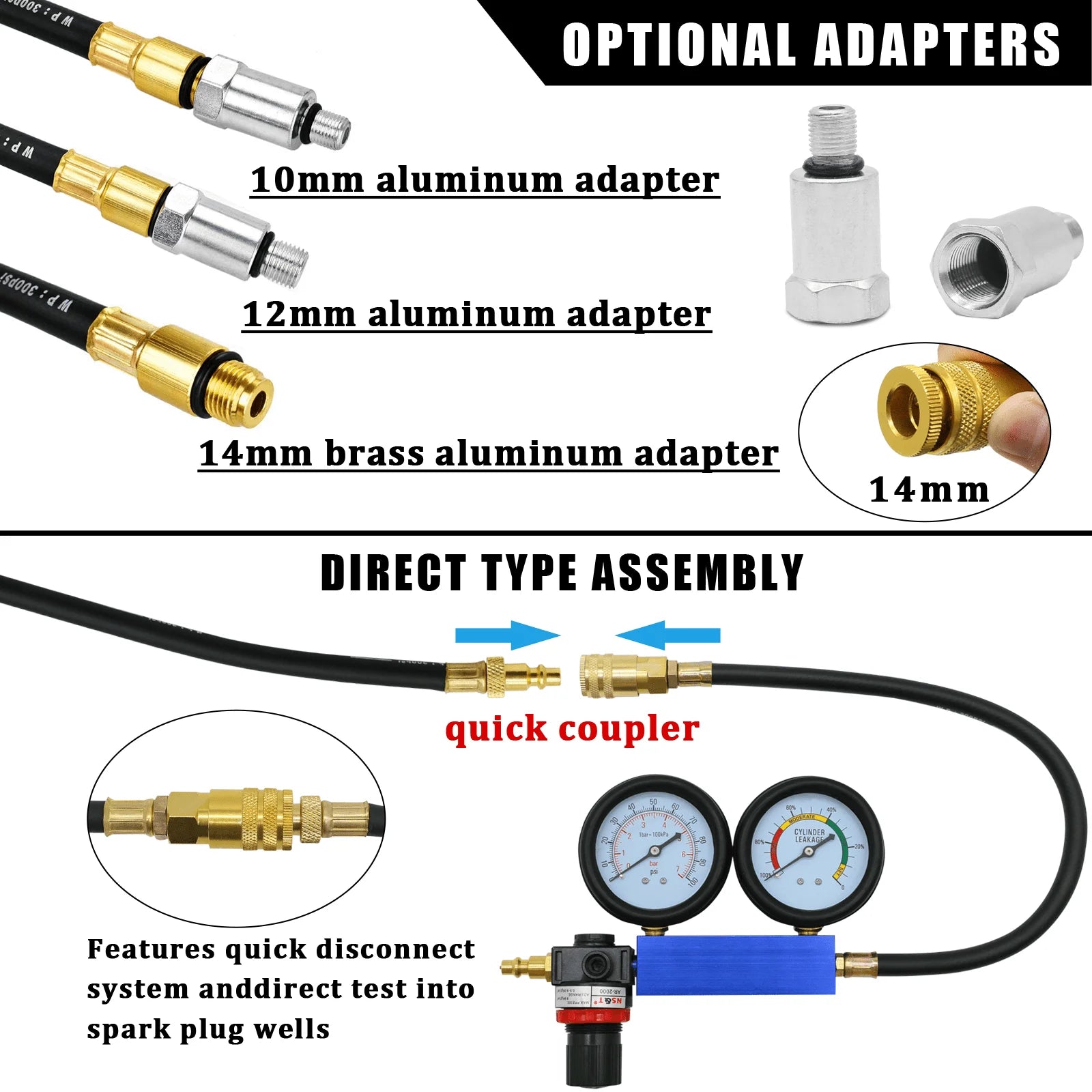 Cylinder Leak Down Tester Kit,Gasoline Engine Compression Tester,Dual Pressure Gauges Engine Compression Leakdown Detector for G - PCWLDASHRES