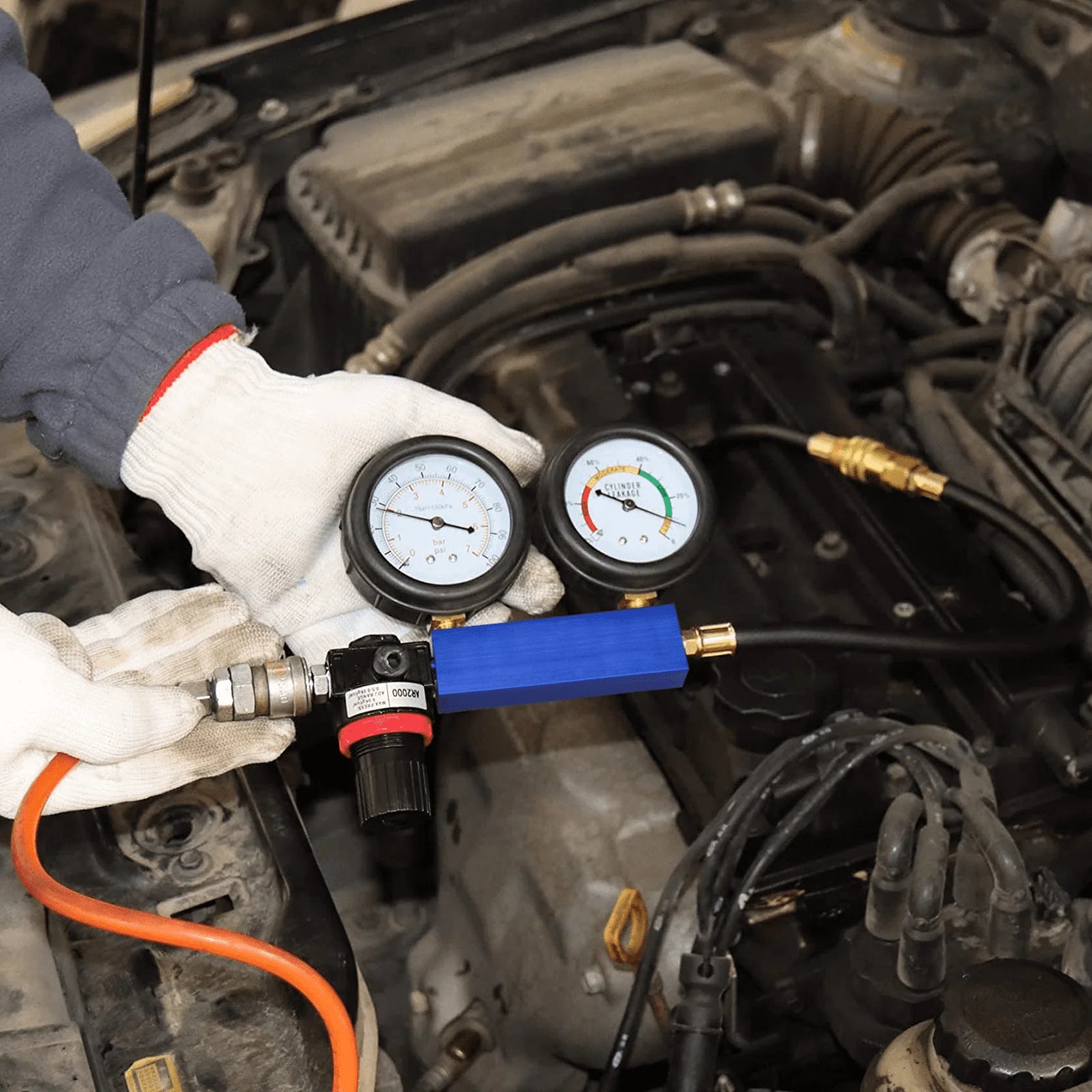 Cylinder Leak Down Tester Kit,Gasoline Engine Compression Tester,Dual Pressure Gauges Engine Compression Leakdown Detector for G - PCWLDASHRES