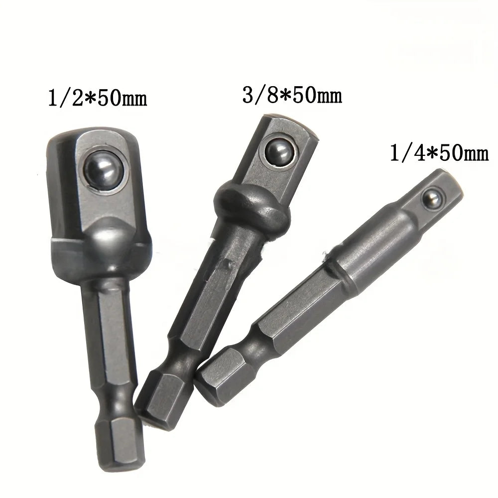 3PC Hexagonal Handle Natural Color Extension Rod 50mm Adapter 1/2 Screwdriver 3/8 Square Head 1/4 Sleeve Electric Tool Accessori