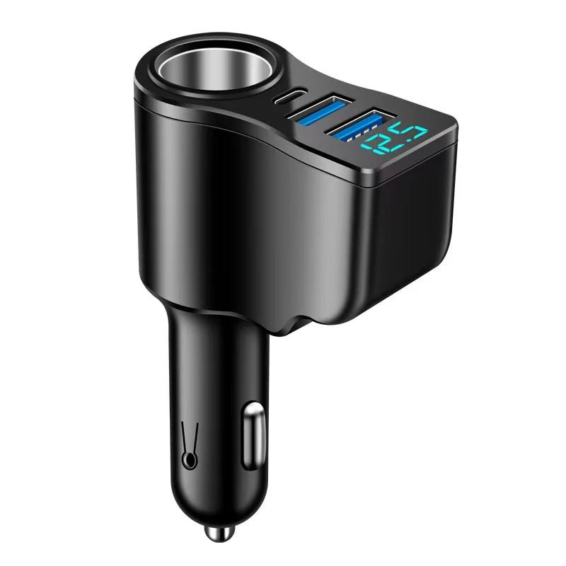 Digital Display Car Charger with Dual USB Ports; 66W Triple Cigarette Light Adaptor - PCWLDASHRES