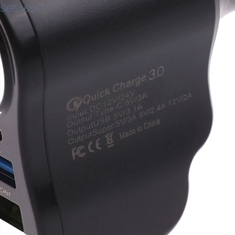 Digital Display Car Charger with Dual USB Ports; 66W Triple Cigarette Light Adaptor - PCWLDASHRES