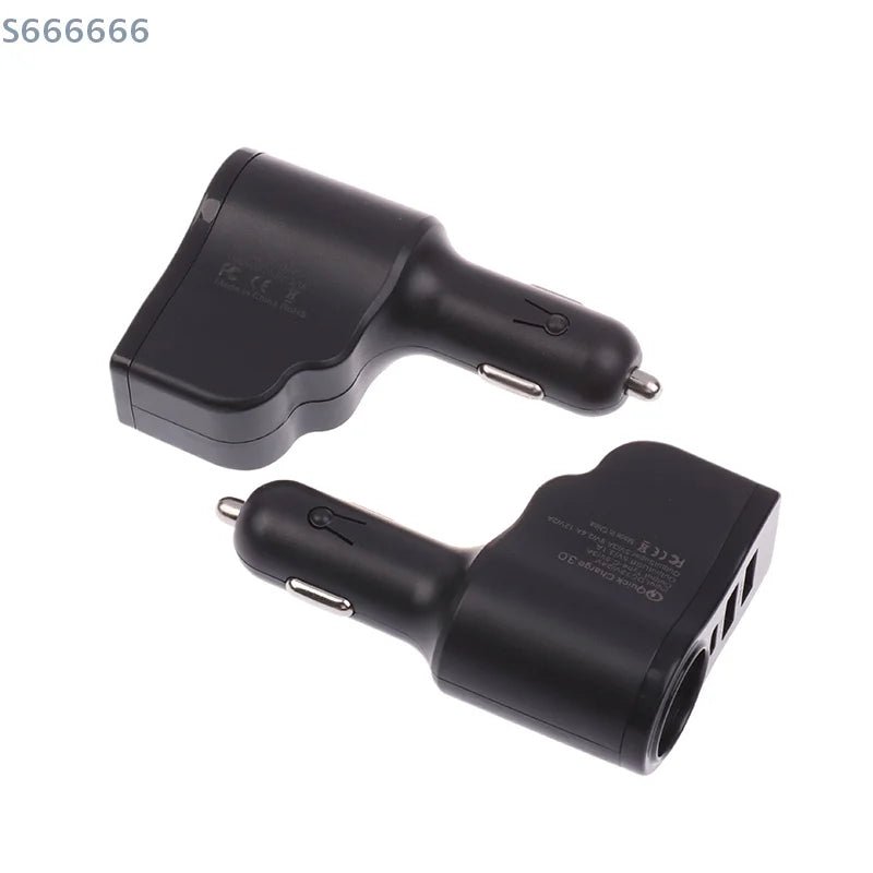 Digital Display Car Charger with Dual USB Ports; 66W Triple Cigarette Light Adaptor - PCWLDASHRES