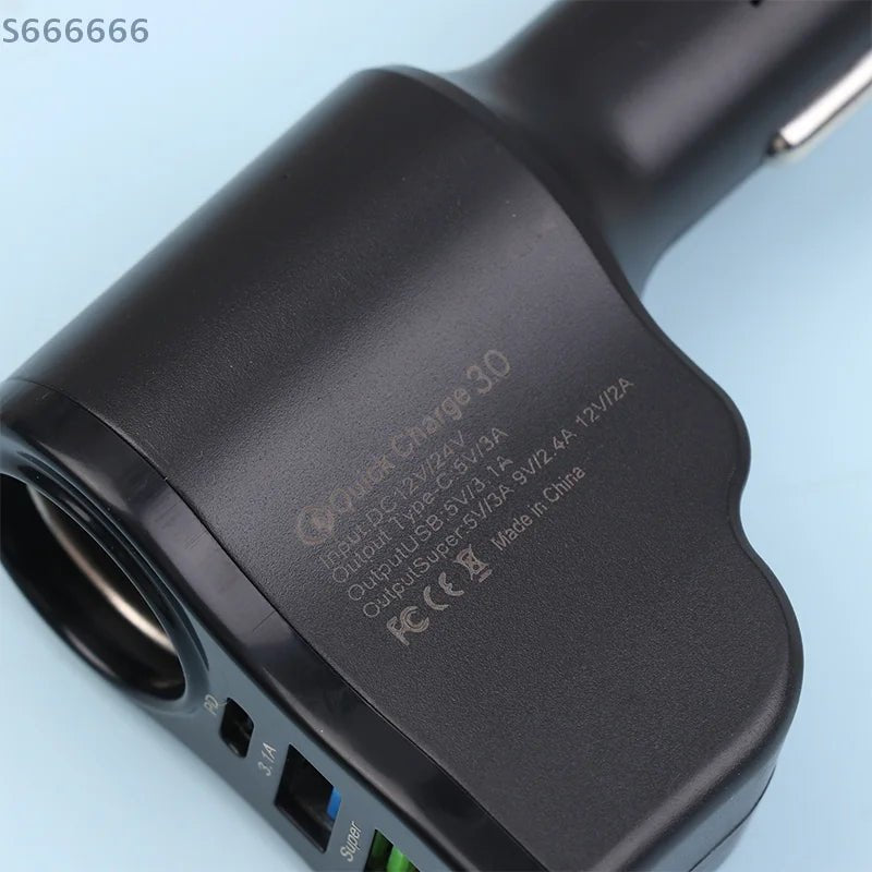 Digital Display Car Charger with Dual USB Ports; 66W Triple Cigarette Light Adaptor - PCWLDASHRES