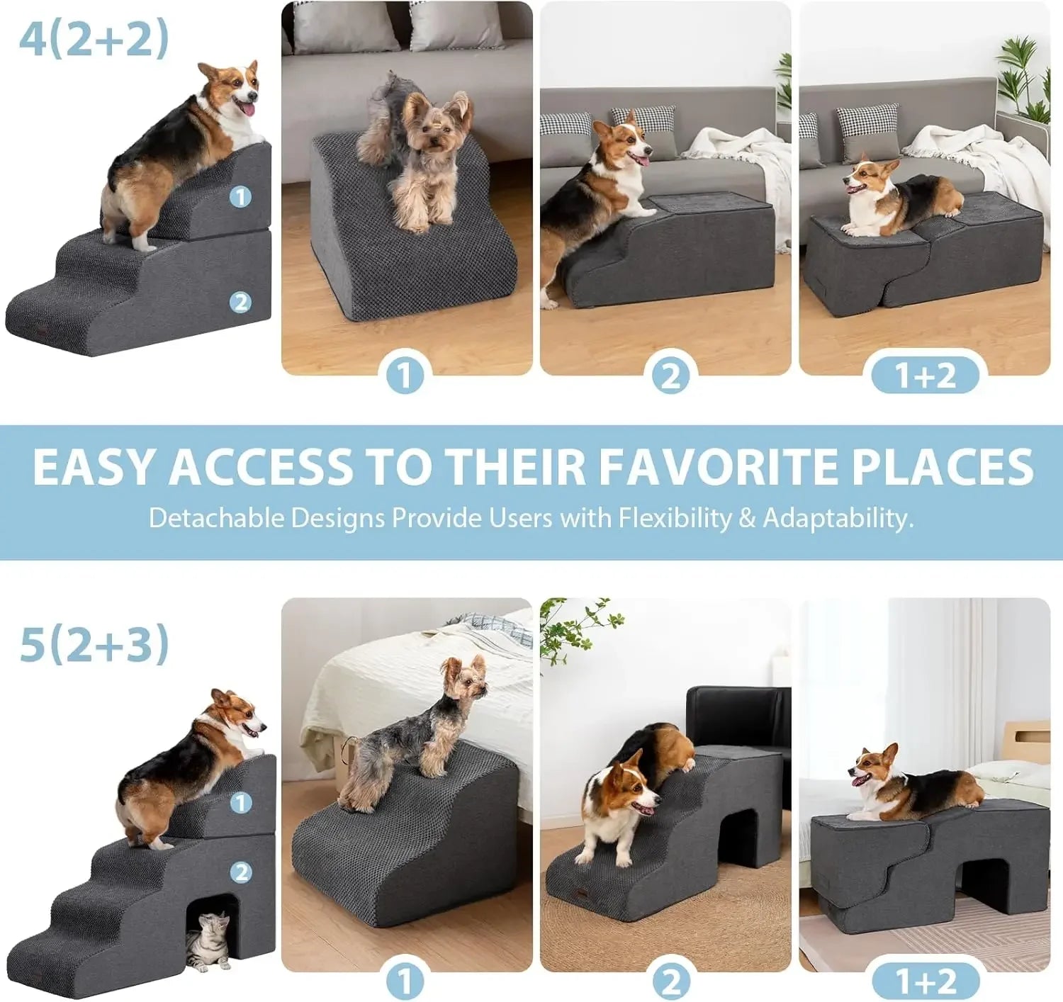 Dog Stairs for High Beds, 4 - Step Dog Steps for Small Dogs and Cats, Foldable Pet Stairs - PCWLDASHRES