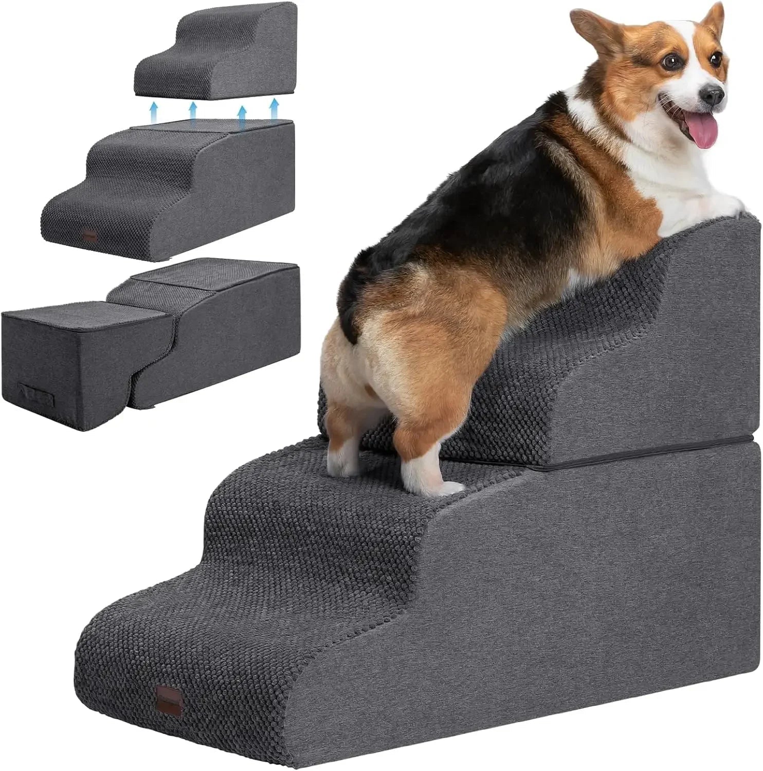 Dog Stairs for High Beds, 4 - Step Dog Steps for Small Dogs and Cats, Foldable Pet Stairs - PCWLDASHRES