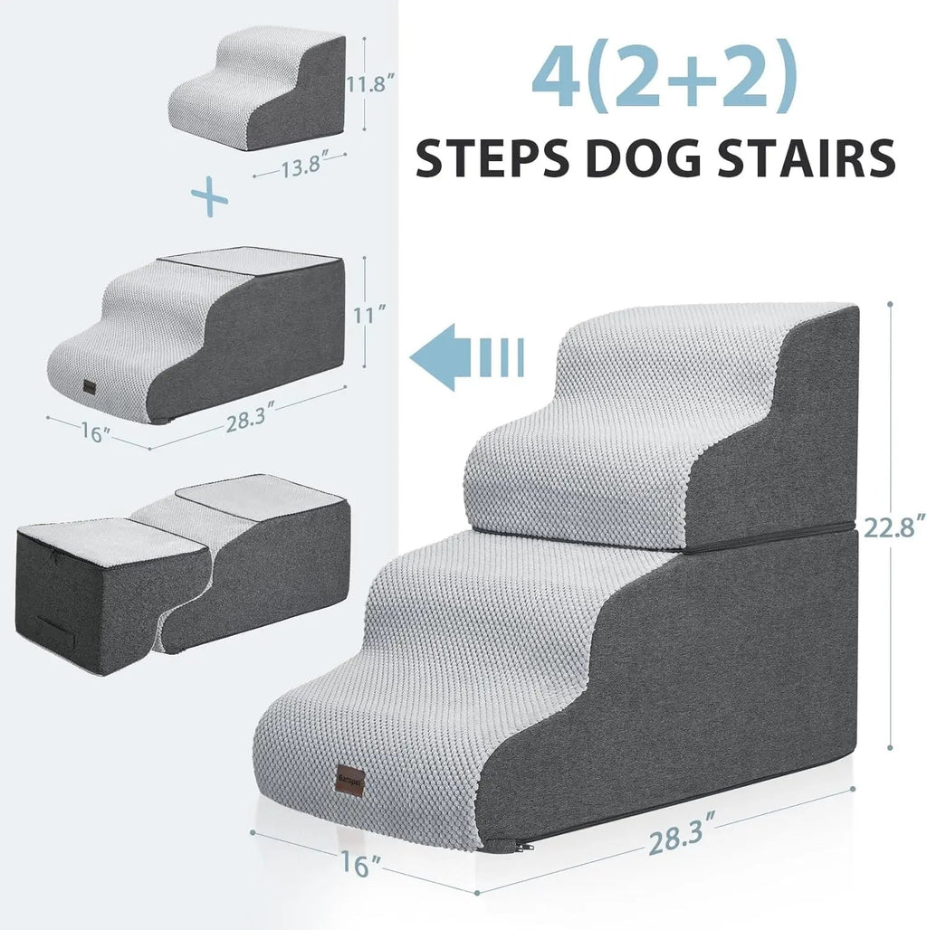 Dog Stairs for High Beds, 4 - Step Dog Steps for Small Dogs and Cats, Foldable Pet Stairs - PCWLDASHRES