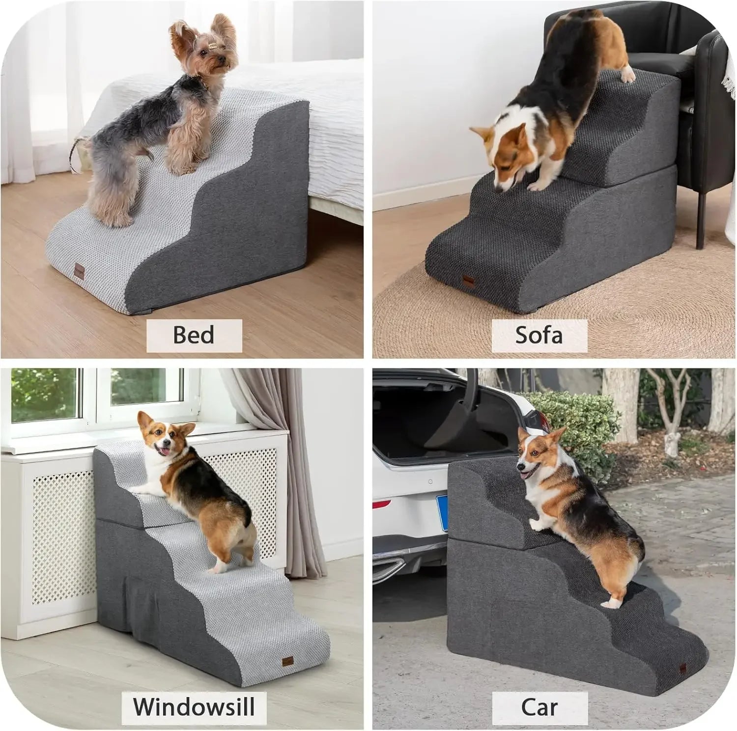 Dog Stairs for High Beds, 4 - Step Dog Steps for Small Dogs and Cats, Foldable Pet Stairs - PCWLDASHRES