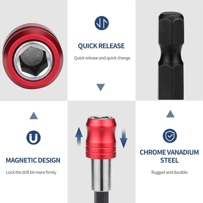 Quick Release Screwdriver Drill Bit Extension Magnetic 1/4 Inch Head Transfer Lever Self-locking Adapter Rod 100 150mm Hand Tool