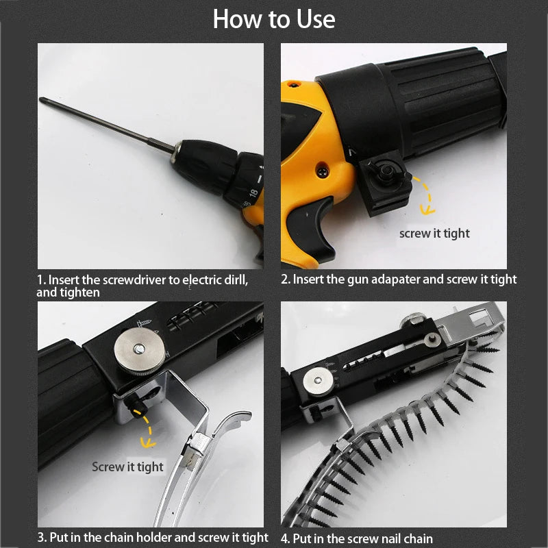 Electric Drill Adpater Automatic Screw Chain Nail Gun Adapter Nozzle Woodworking Tool Screwdriver Cordless Power Attachment - PCWLDASHRES