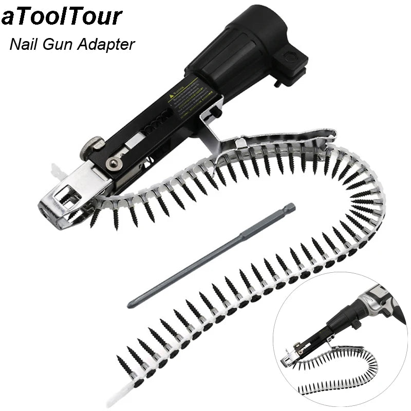 Electric Drill Adpater Automatic Screw Chain Nail Gun Adapter Nozzle Woodworking Tool Screwdriver Cordless Power Attachment - PCWLDASHRES