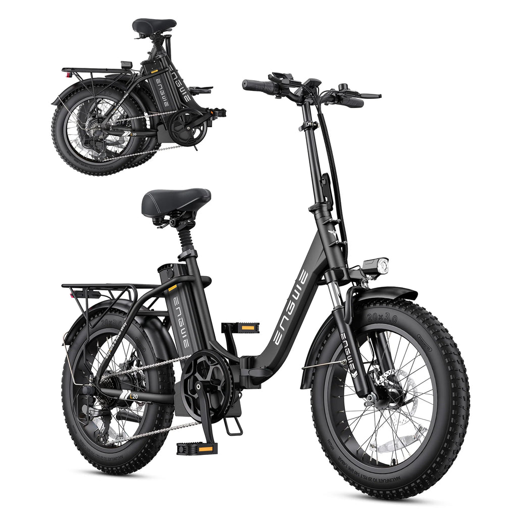 ENGWE L20 2.0 Foldable Electric Bike,750W Power, Speed 32 KM/H,20"x 3.0"Fat Tires, 52V 13Ah Battery,7 Speed E - Bike,Black - PCWLDASHRES