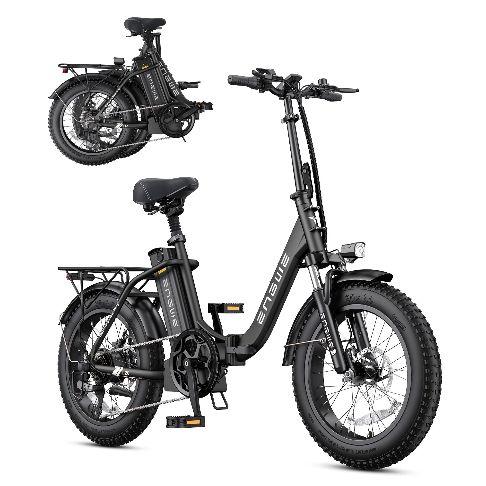 ENGWE L20 2.0 Foldable Electric Bike,750W Power, Speed 32 KM/H,20"x 3.0"Fat Tires, 52V 13Ah Battery,7 Speed E - Bike,Black - PCWLDASHRES