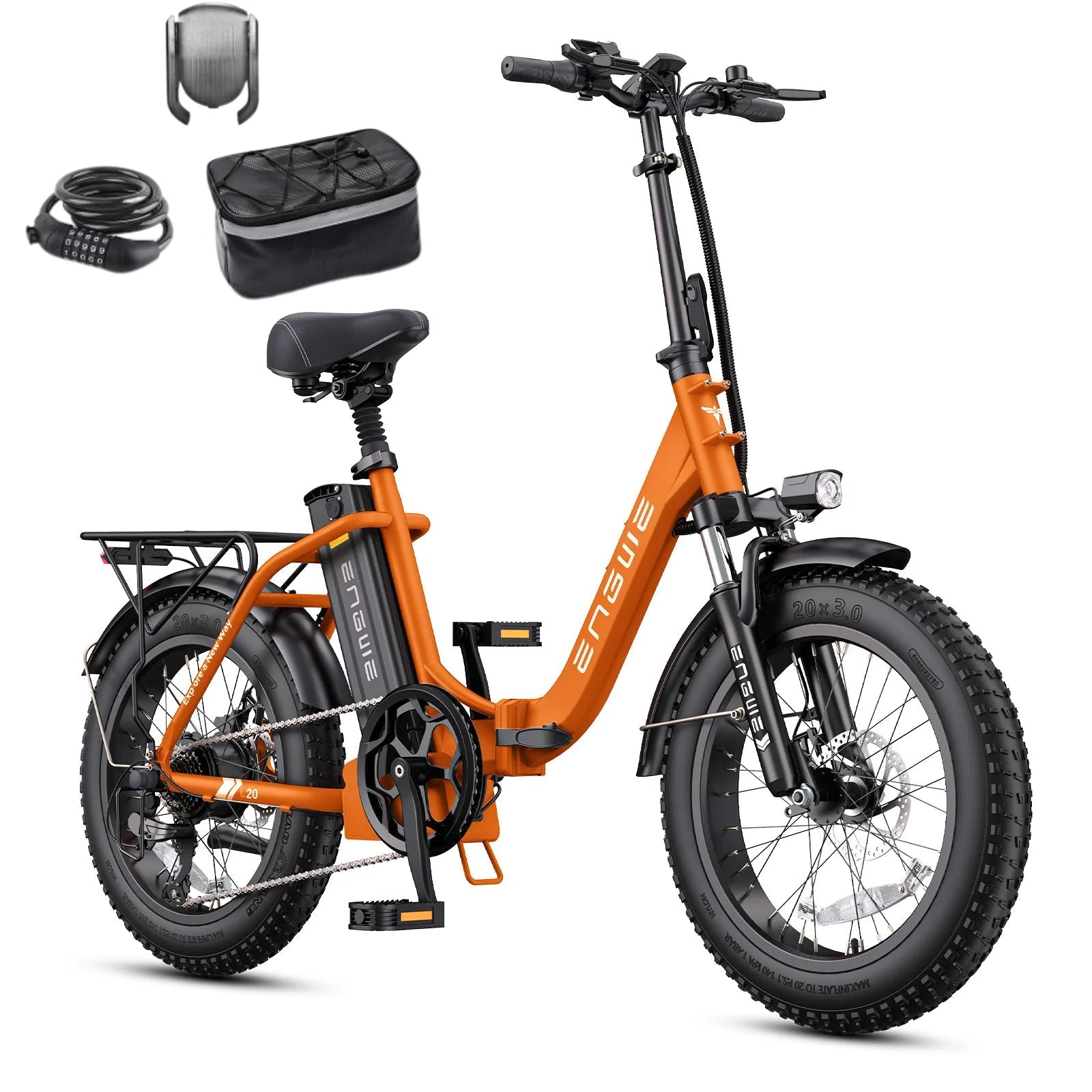 ENGWE L20 2.0 Foldable Electric Bike,750W Power,Speed 32 KM/H,20"x 3.0"Fat Tires, 52V 13Ah Battery,7 Speed E - Bike,Orange - PCWLDASHRES