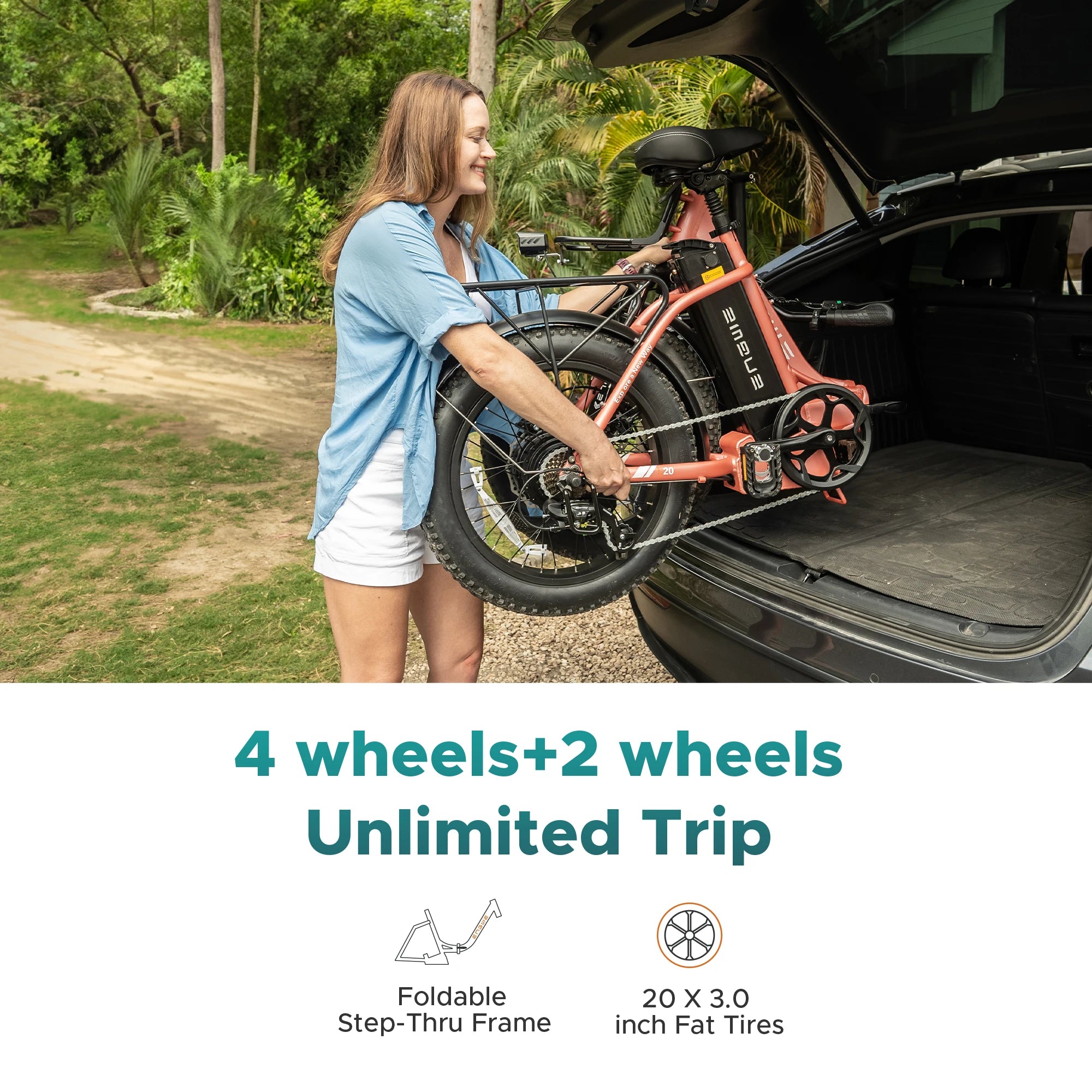 ENGWE L20 2.0 Foldable Electric Bike,750W Power,Speed 32 KM/H,20"x 3.0"Fat Tires, 52V 13Ah Battery,7 Speed E - Bike,Orange - PCWLDASHRES