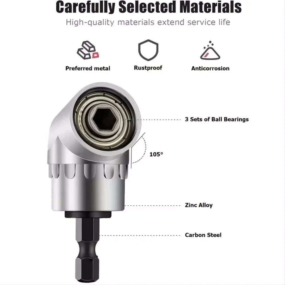 105° Turning Screwdriver Joint 1/4'' 3/8'' 1/2'' Impact Socket Adapter Nut Driver Electric Drill Corner Head  Extension Tool