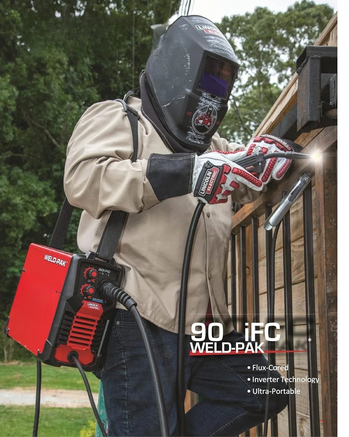 Flux Core Wire Feed Weld - PAK Welder, 120V Welding Machine, Portable w/Shoulder Strap, Protective Metal Case, Best for Small Jobs - PCWLDASHRES
