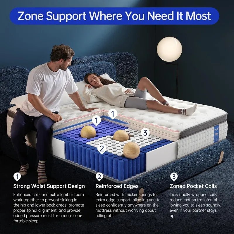 Full Size Mattress, 12 Inch Hybrid In A Box, Double Mattress With Memory Foam And Pocket Spring For Back & Lumbar Support - PCWLDASHRES