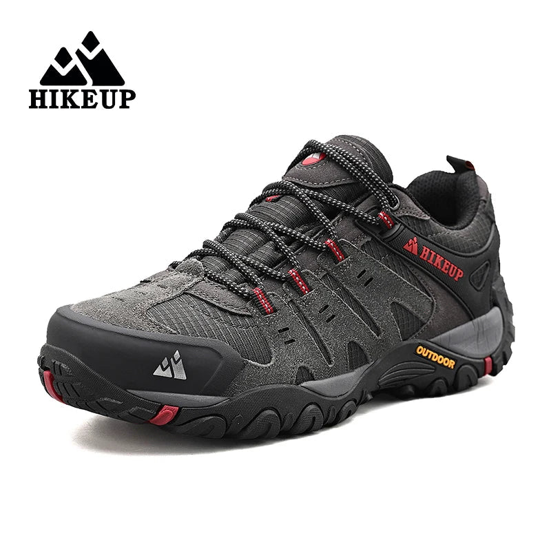 HIKEUP Men's Hiking Shoes Suede Leather Outdoor Shoes Wear - resistant Men Trekking Walking Hunting Tactical Sneakers - PCWLDASHRES