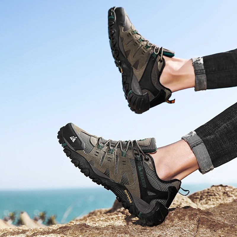 HIKEUP Men's Hiking Shoes Suede Leather Outdoor Shoes Wear - resistant Men Trekking Walking Hunting Tactical Sneakers - PCWLDASHRES