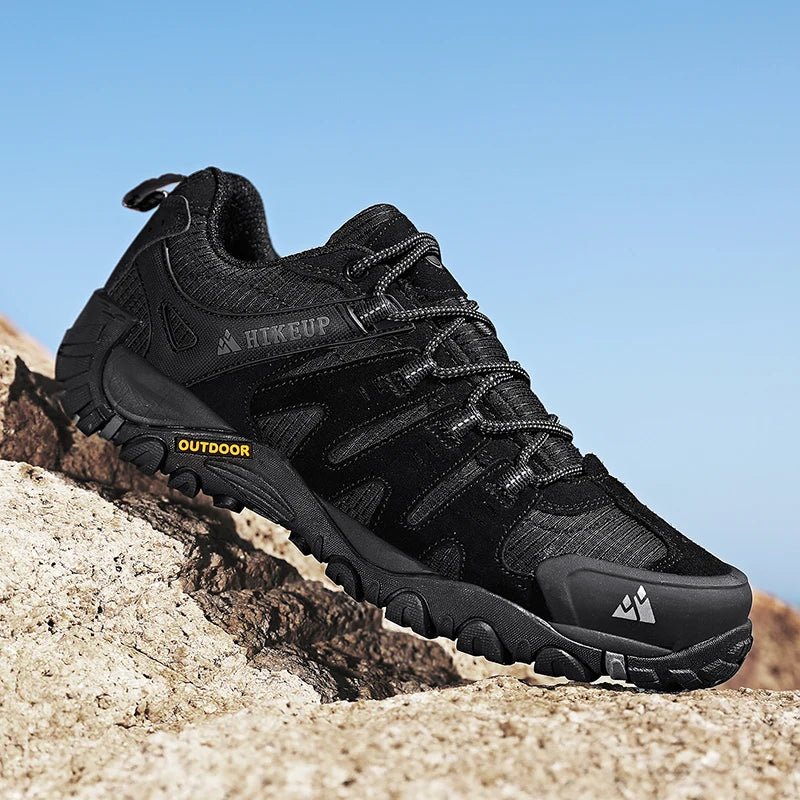 HIKEUP Men's Hiking Shoes Suede Leather Outdoor Shoes Wear - resistant Men Trekking Walking Hunting Tactical Sneakers - PCWLDASHRES