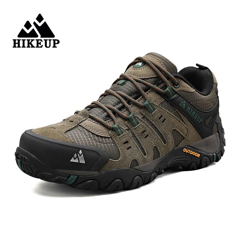 HIKEUP Men's Hiking Shoes Suede Leather Outdoor Shoes Wear - resistant Men Trekking Walking Hunting Tactical Sneakers - PCWLDASHRES