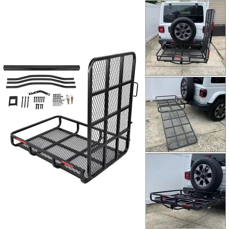 Hitch Mount Wheelchair Carrier With Mobility Ramp For Wheelchair Scooter Lawn Mower Snow Blower Hauler 500lbCapacity BasketStyle - PCWLDASHRES