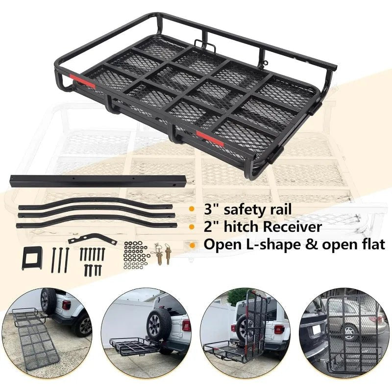 Hitch Mount Wheelchair Carrier With Mobility Ramp For Wheelchair Scooter Lawn Mower Snow Blower Hauler 500lbCapacity BasketStyle - PCWLDASHRES